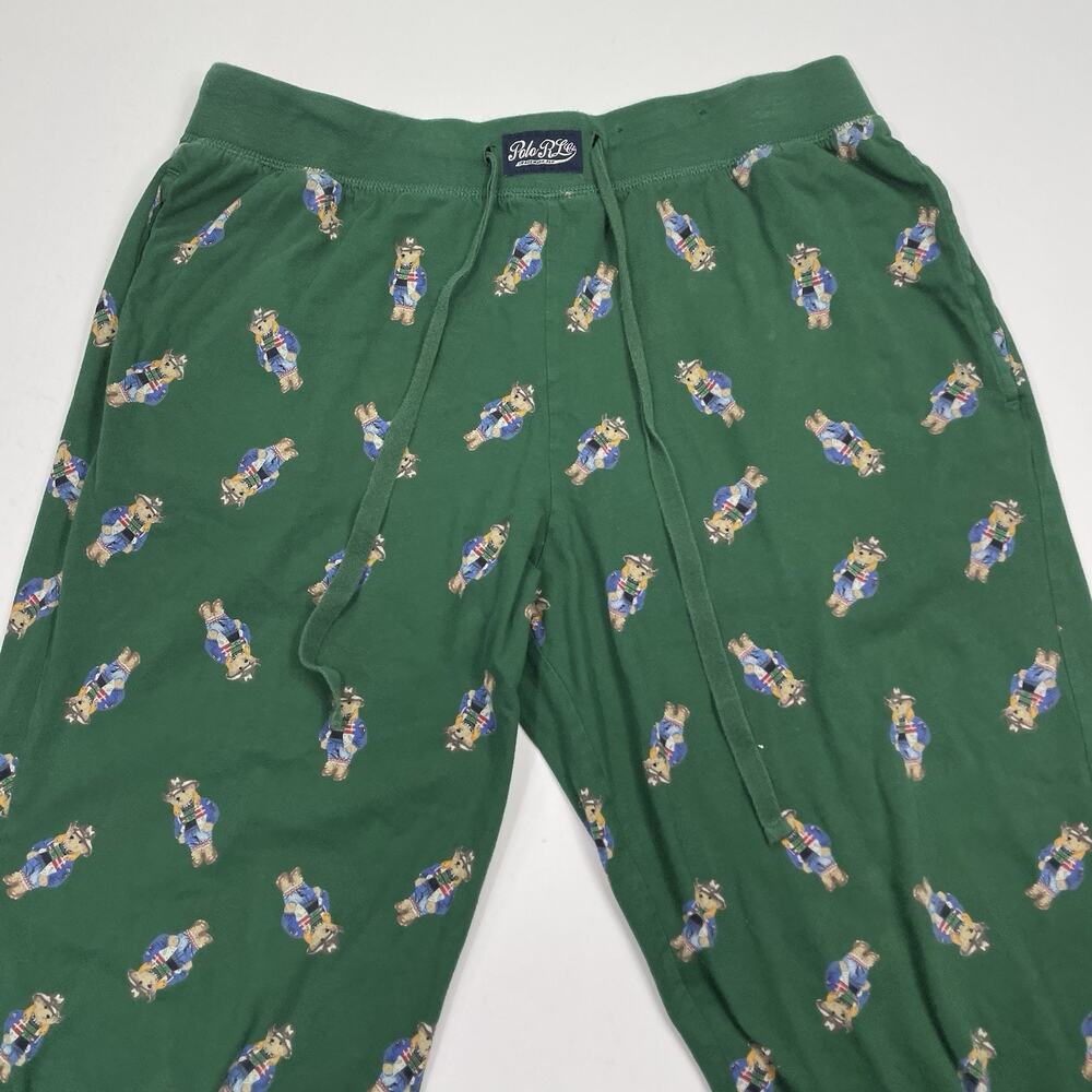 Polo Ralph Lauren Bear Pajama Pants Mens Large Green Sleep Wear AOP Cotton 31x27
